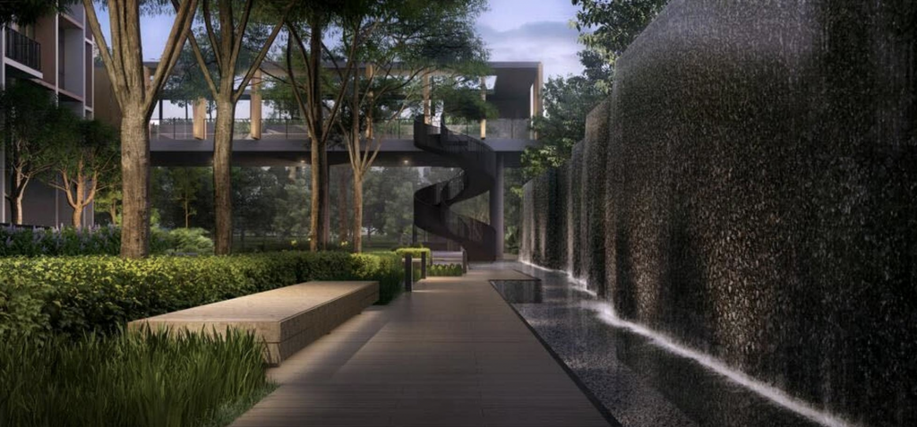 Future residents of Tenet EC are welcomed by this grand waterfall that leads to their home.